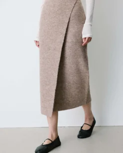 Jupe longue portefeuille en maille mocha Biana