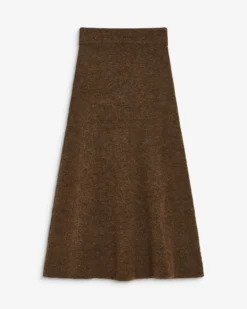 Jupe longue évasée en maille taille haute chocolat Aluna