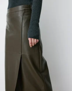 Jupe midi portefeuille similicuir kaki Aenor