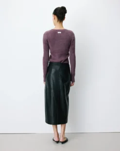 Jupe midi portefeuille similicuir noir Aenor