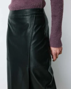 Jupe midi portefeuille similicuir noir Aenor