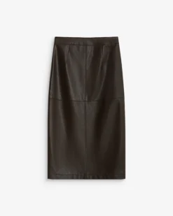 Jupe midi portefeuille similicuir chocolat Aenor