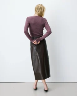 Jupe midi portefeuille similicuir chocolat Aenor