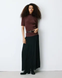 Jupe plissée longue en mousseline noir Baila