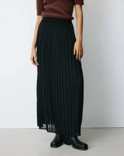 Jupe plissée longue en mousseline noir Baila
