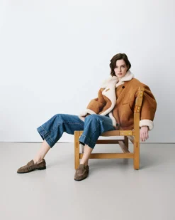Manteau aviateur oversize en suédine camel Apollo