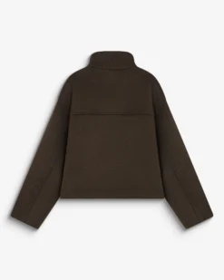 Manteau court col cheminée en laine mélangée chocolat Blanca