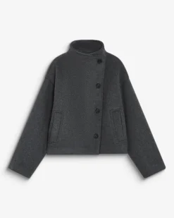 Manteau court col cheminée en laine mélangée anthracite Blanca