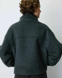 Manteau court col cheminée en laine mélangée anthracite Blanca