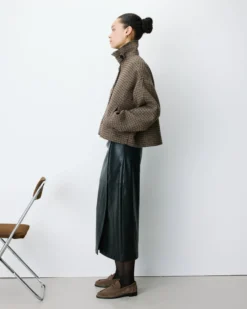 Manteau court pied-de-poule col structuré coffee Arthur