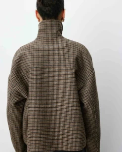 Manteau court pied-de-poule col structuré coffee Arthur