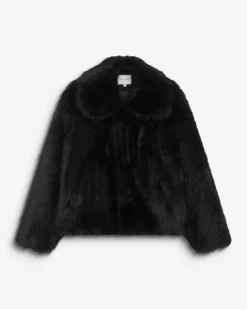 Manteau en fausse fourrure col large noir Billie
