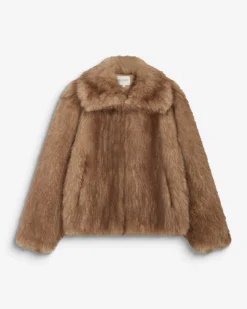 Manteau en fausse fourrure col large latte Billie