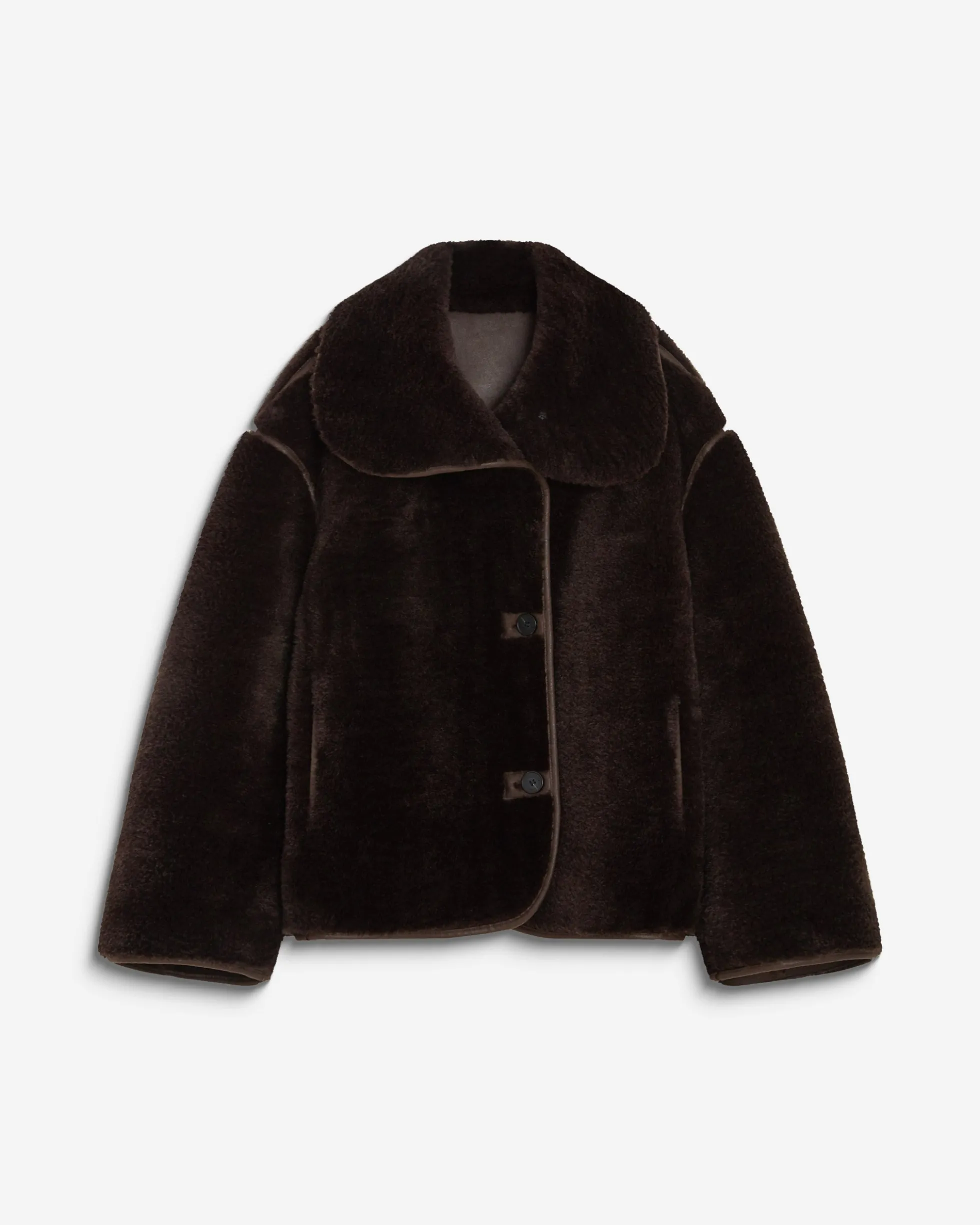 Manteau en fausse fourrure oversize boutonné chocolat Amelio