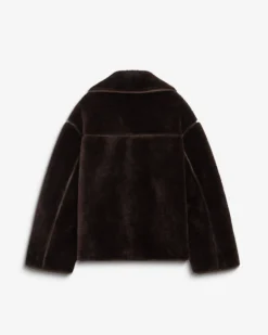 Manteau en fausse fourrure oversize boutonné chocolat Amelio