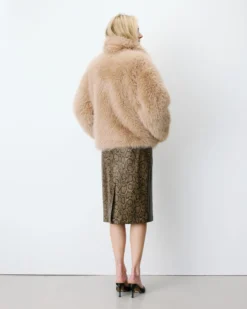 Manteau fausse fourrure croisé beige Amy
