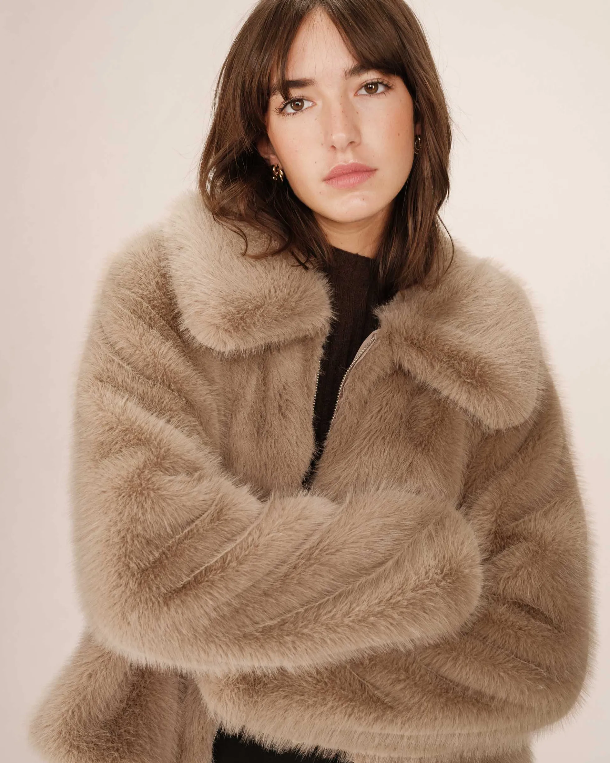 Manteau fausse fourrure greige Shonna