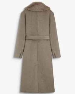 Manteau long croisé col en fausse fourrure grege Beryl