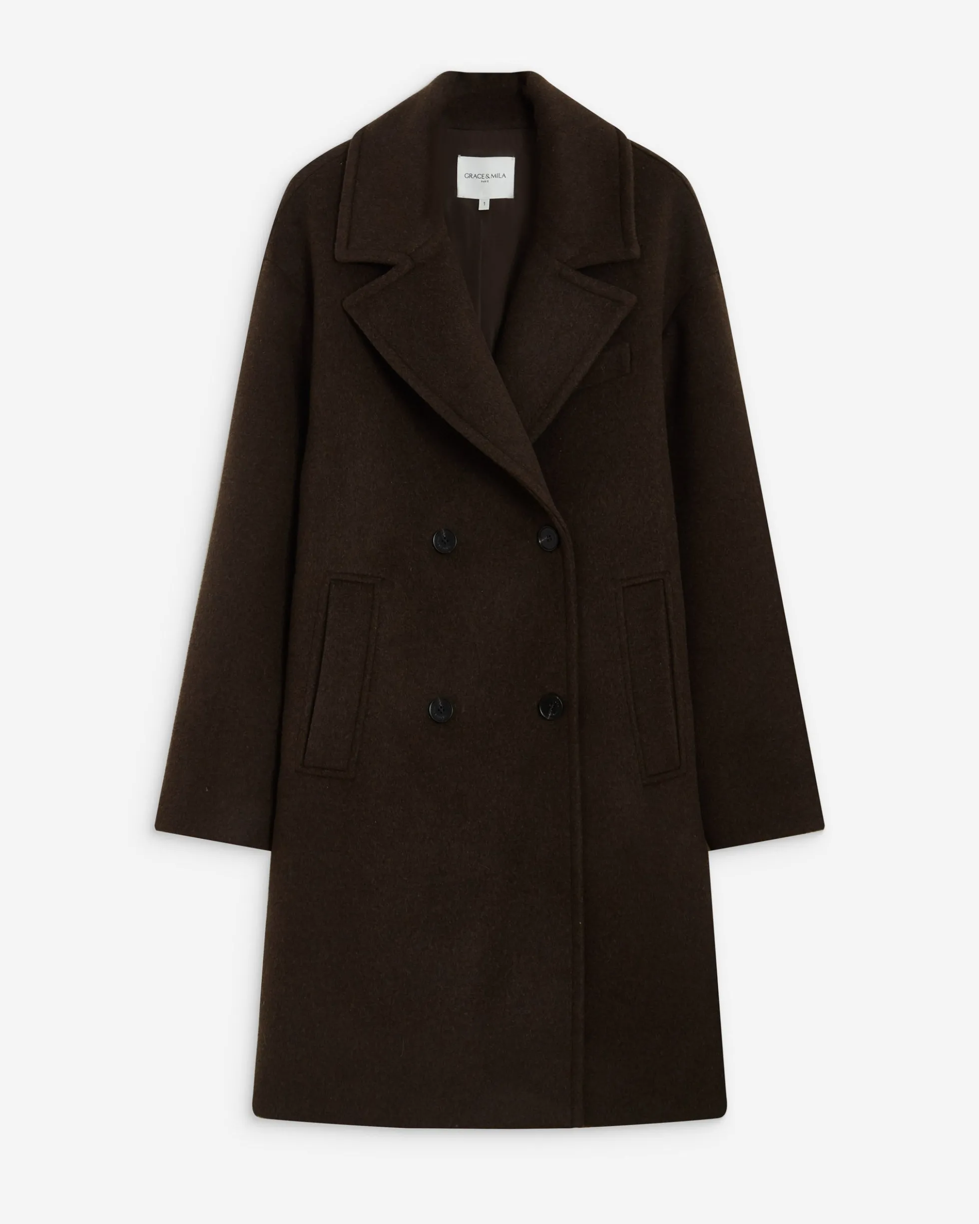Manteau long croisé en laine mélangée chocolat Alois