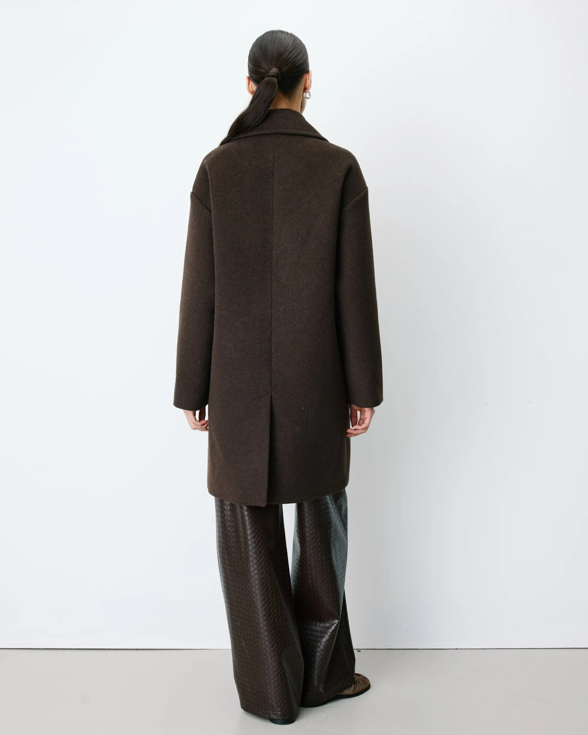 Manteau long croisé en laine mélangée chocolat Alois