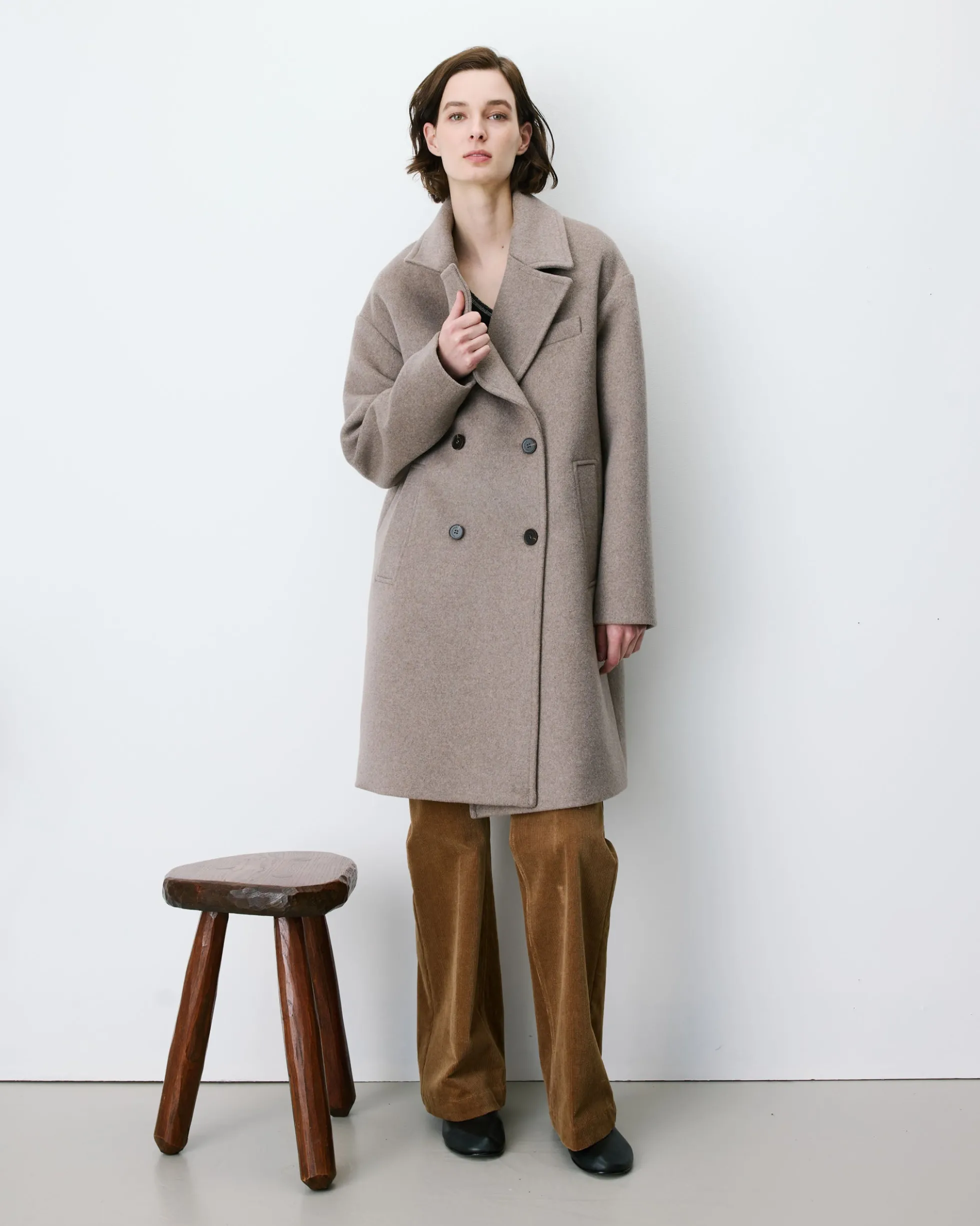 Manteau long croisé en laine mélangée grege Alois
