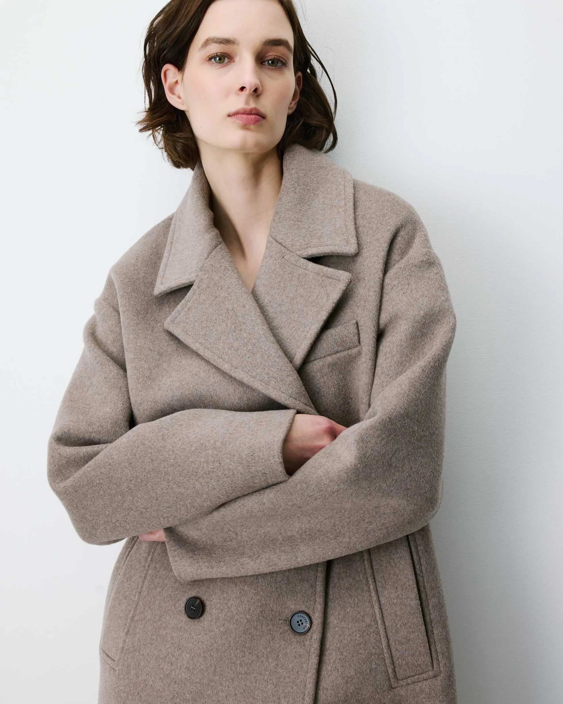 Manteau long croisé en laine mélangée grege Alois