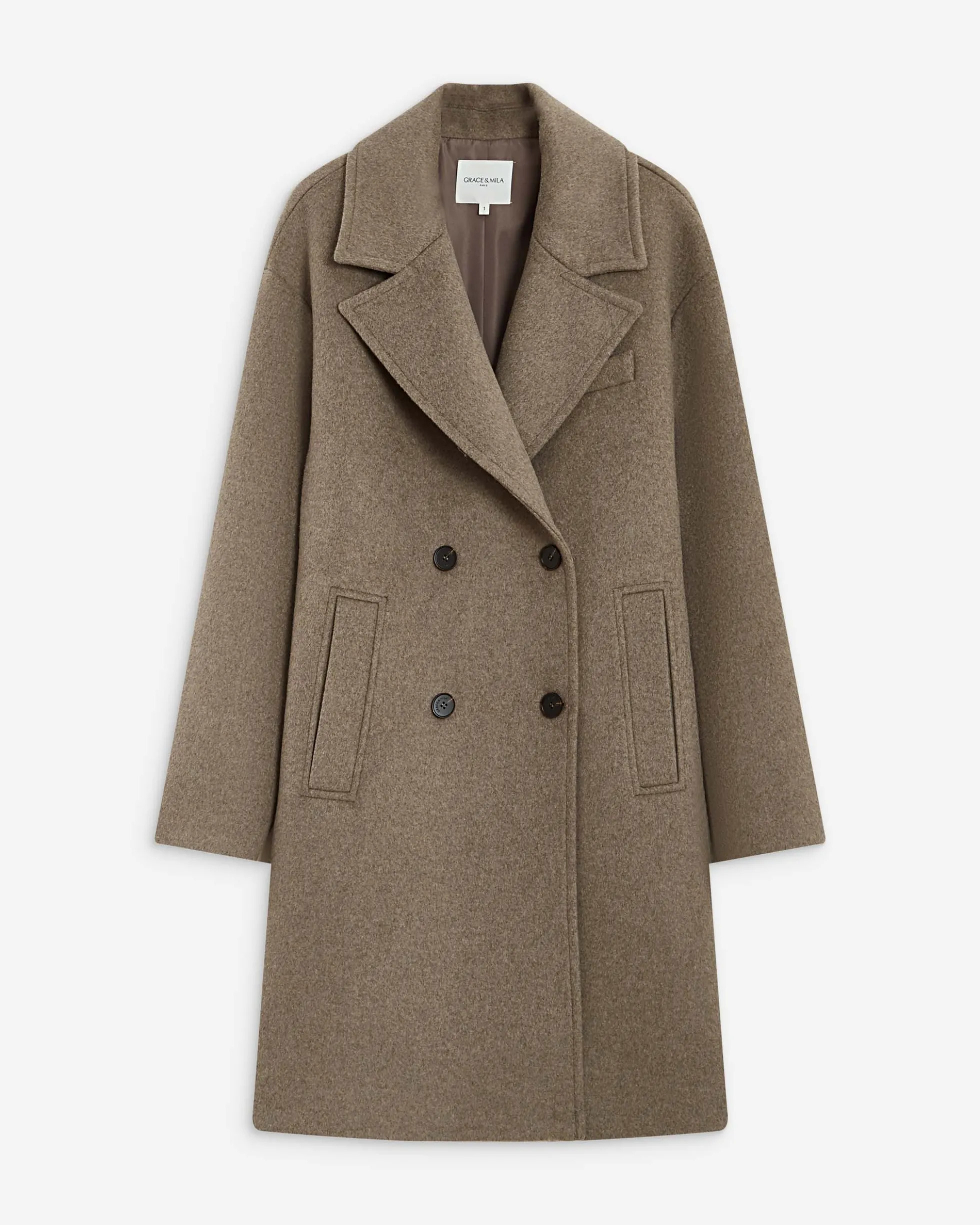 Manteau long croisé en laine mélangée grege Alois