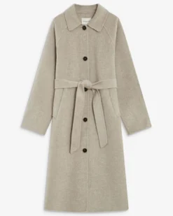 Manteau long en laine mélangée ceinturé sable Adam