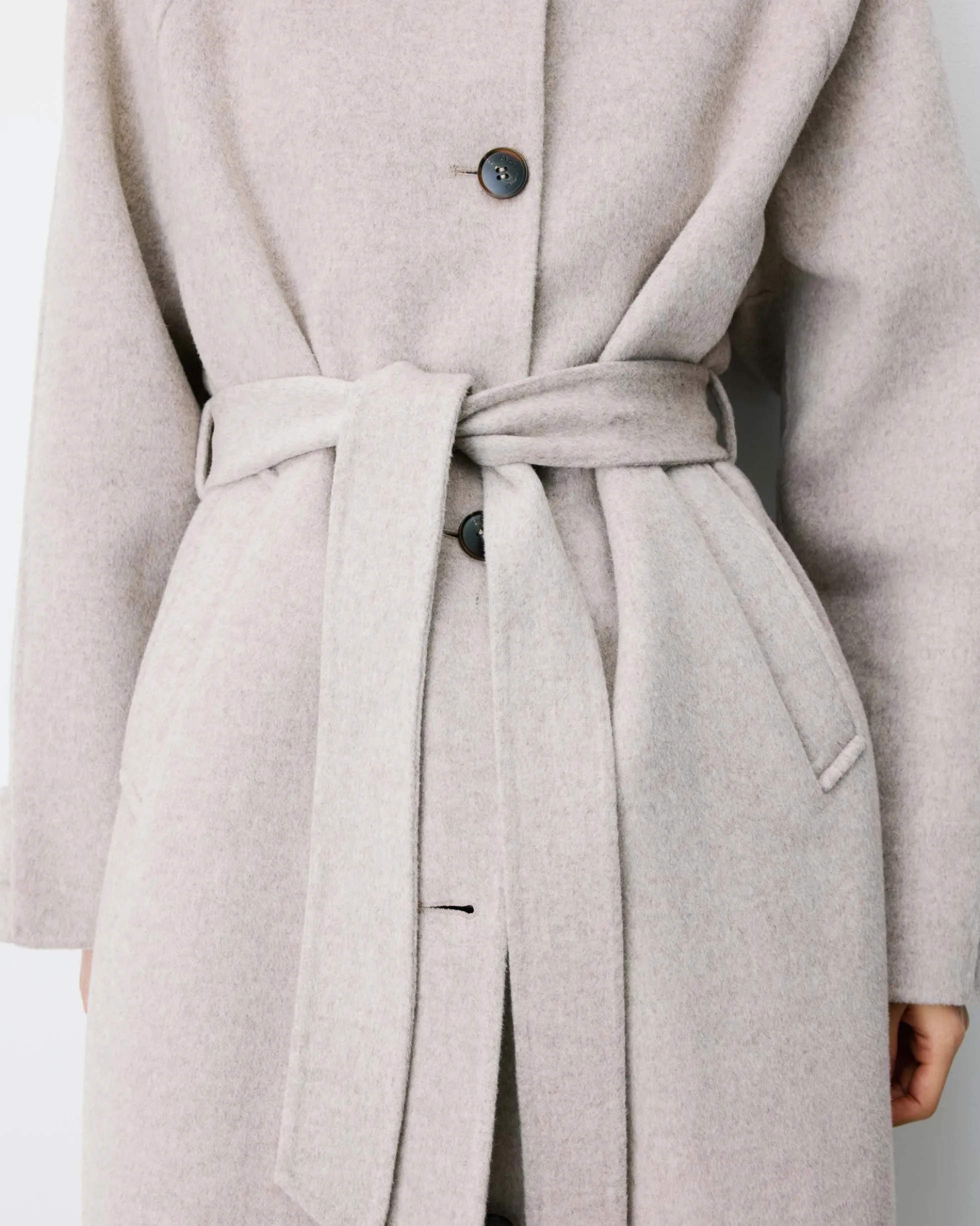 Manteau long en laine mélangée ceinturé sable Adam