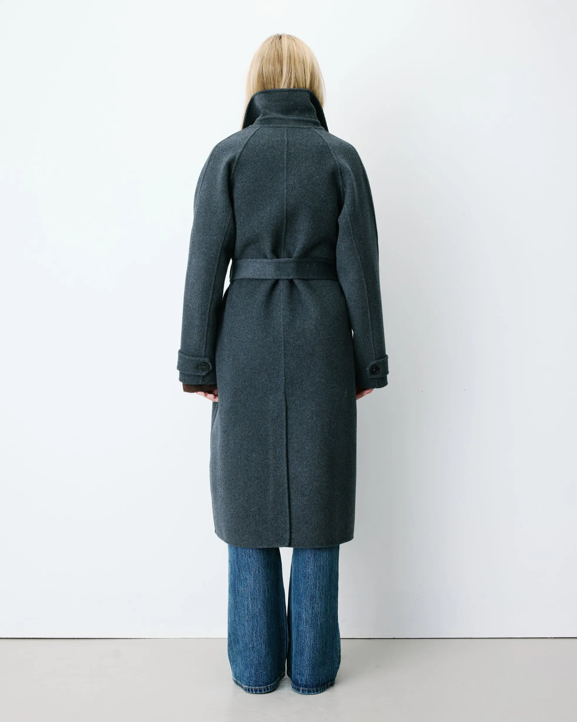 Manteau long en laine mélangée ceinturé anthracite Adam