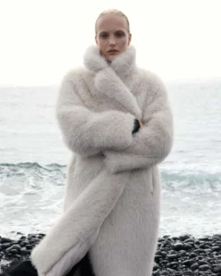 Manteau long oversize en fausse fourrure grege Alara