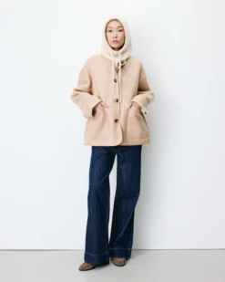 Manteau teddy court réversible beige Arwen