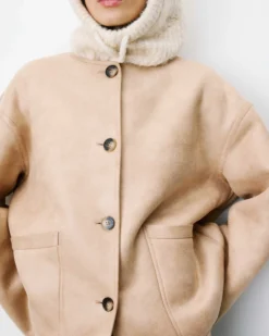 Manteau teddy court réversible beige Arwen