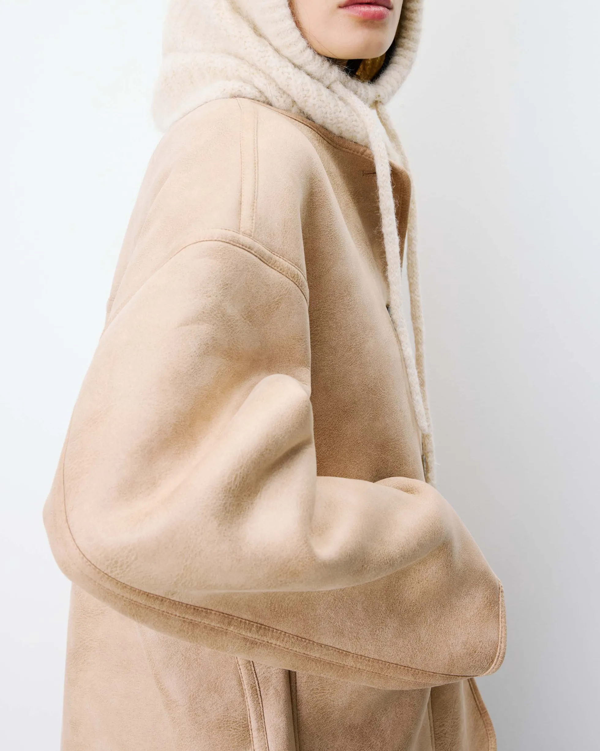 Manteau teddy court réversible beige Arwen