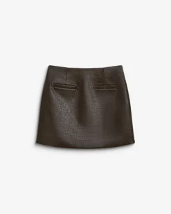Mini-jupe en similicuir effet croco chocolat Betty
