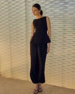 Pantalon ballon taille haute ajustable noir Aniel