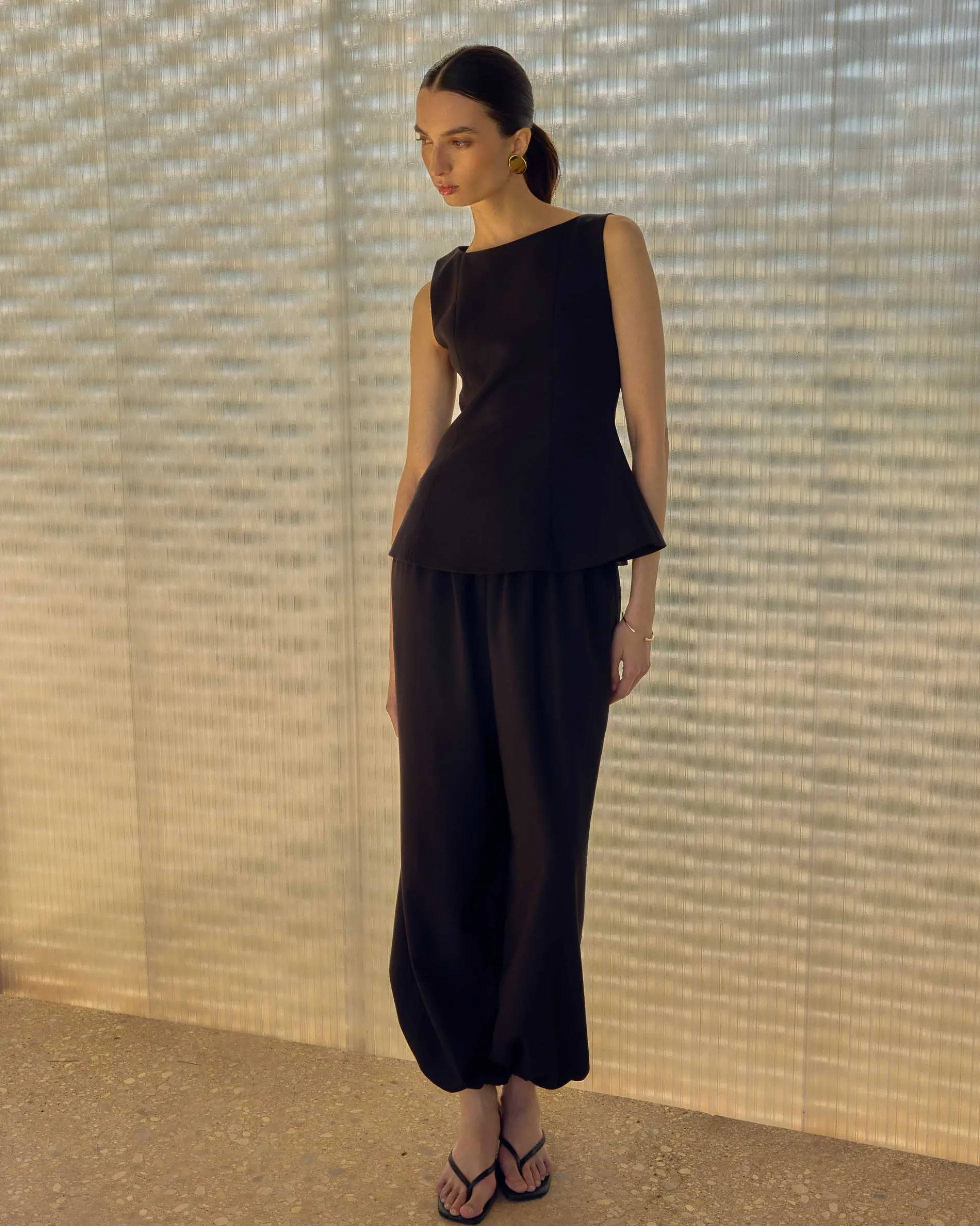 Pantalon ballon taille haute ajustable noir Aniel