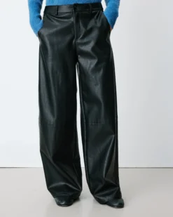Pantalon barrel similicuir noir Alfie