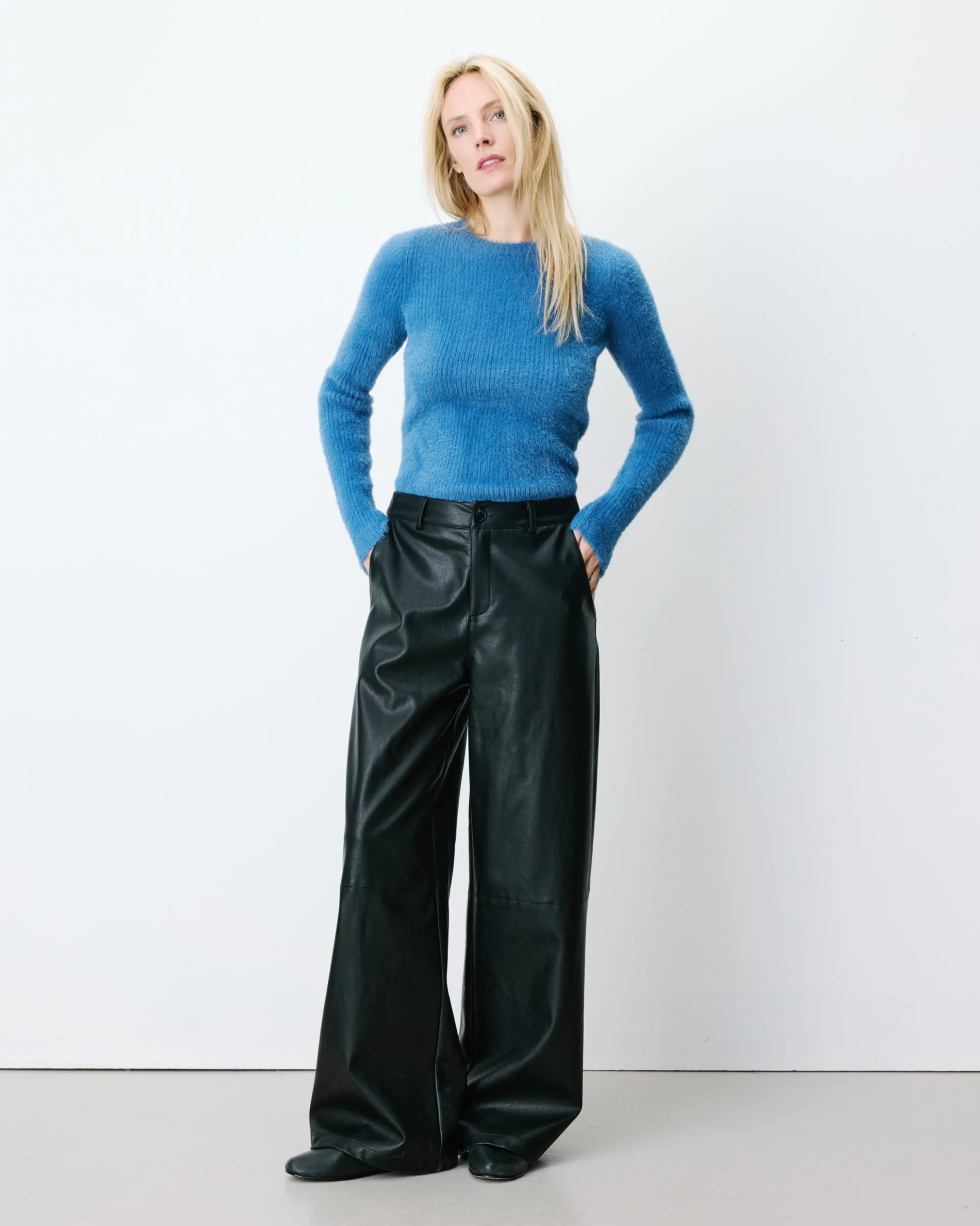 Pantalon barrel similicuir noir Alfie