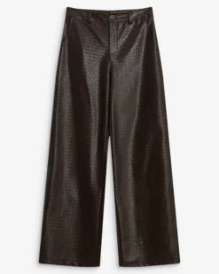 Pantalon barrel similicuir texturé chocolat Artius