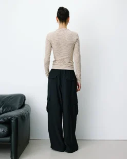 Pantalon cargo oversize taille haute noir Anvar