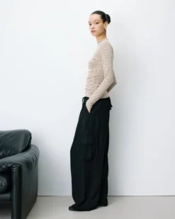 Pantalon cargo oversize taille haute noir Anvar