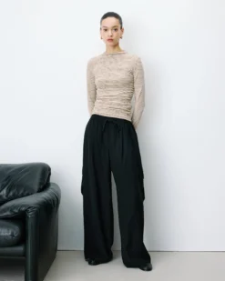Pantalon cargo oversize taille haute noir Anvar