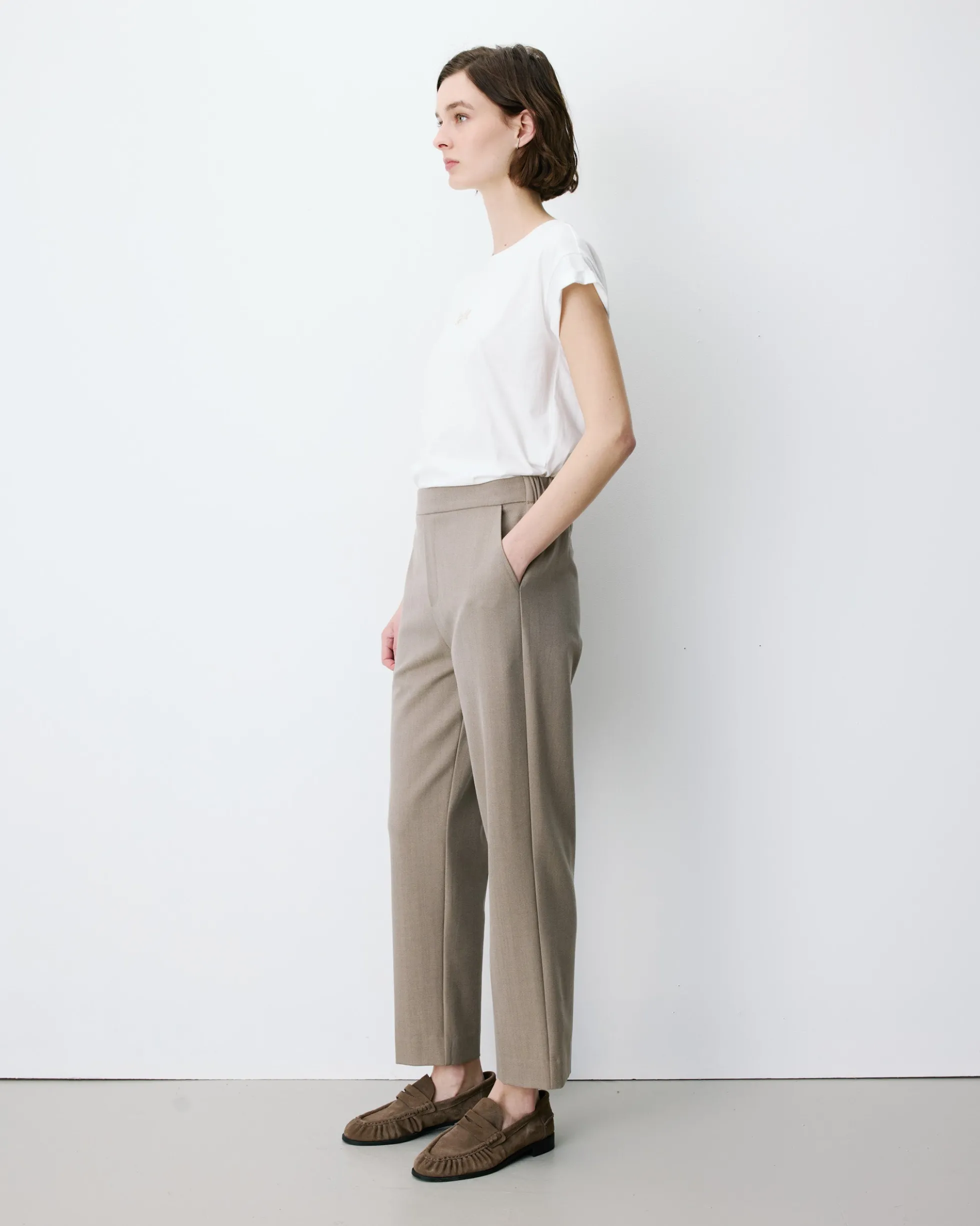 Pantalon cigarette court taille haute beige Armstrong