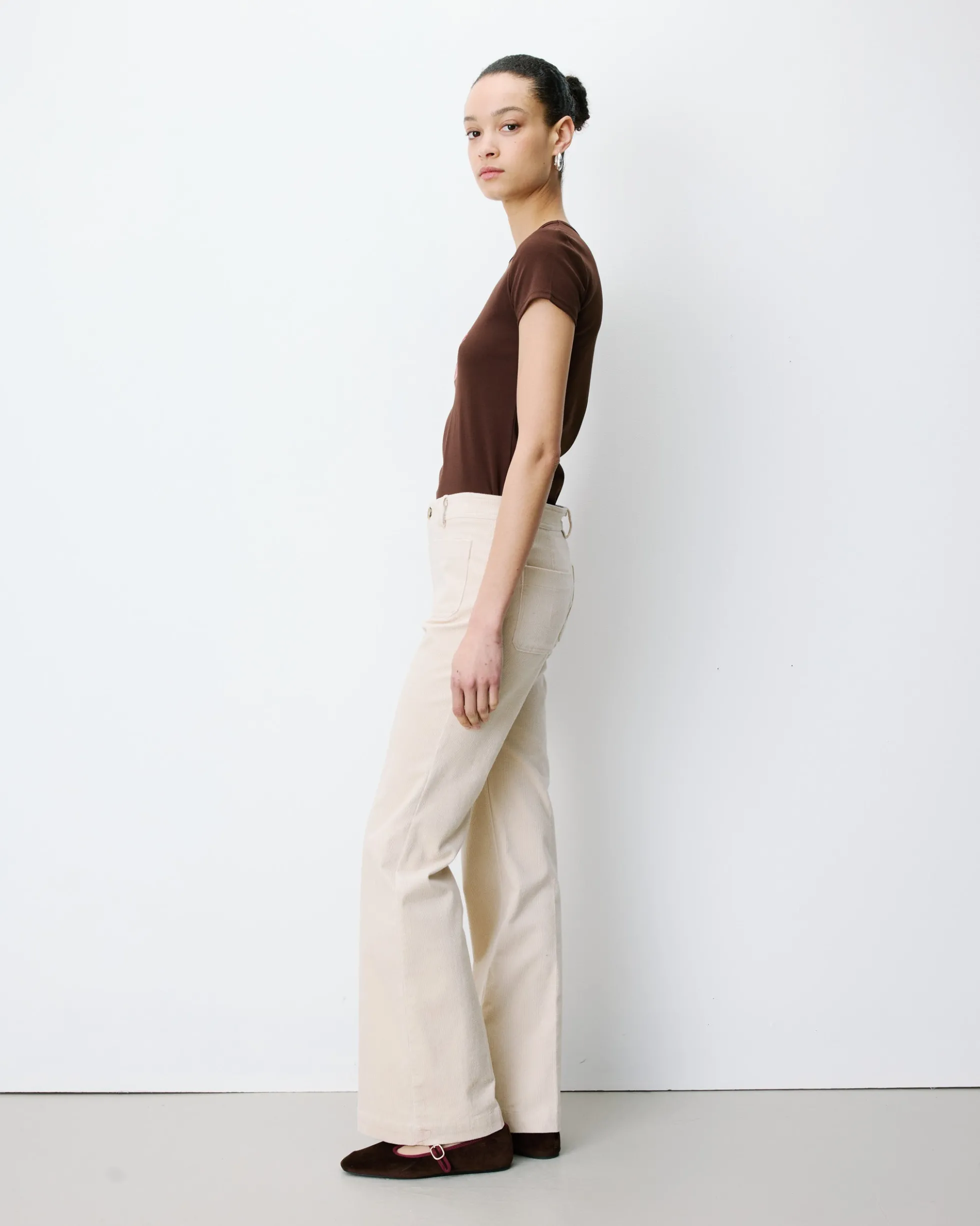 Pantalon droit velours côtelé ecru Alban