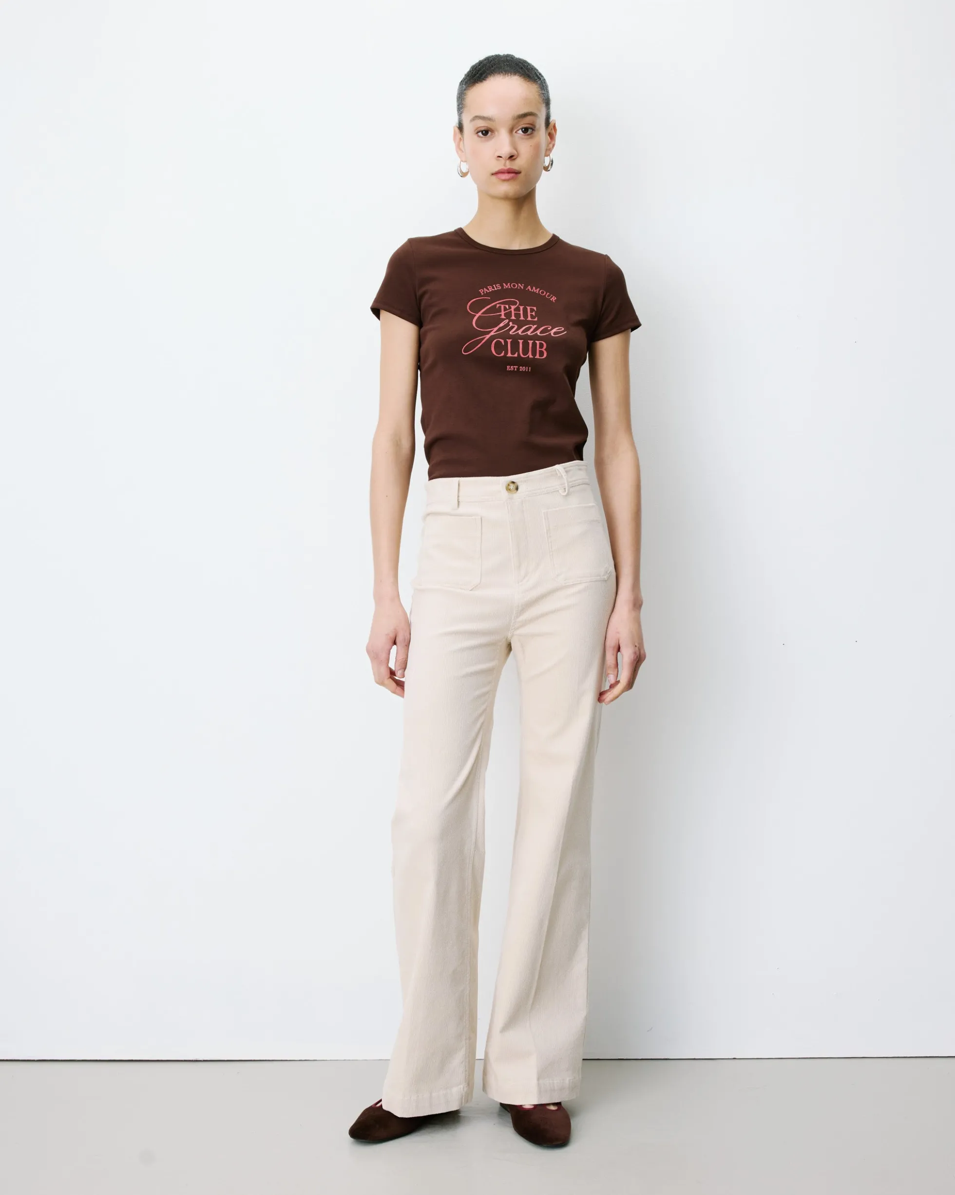 Pantalon droit velours côtelé ecru Alban