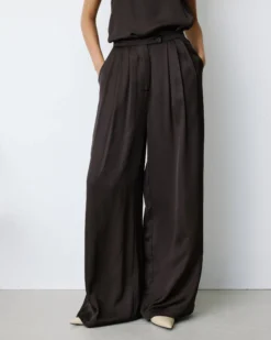 Pantalon en satin fluide à pinces chocolat Barnabe