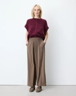 Pantalon fluide jambe large taille mi-haute taupe Noblesse