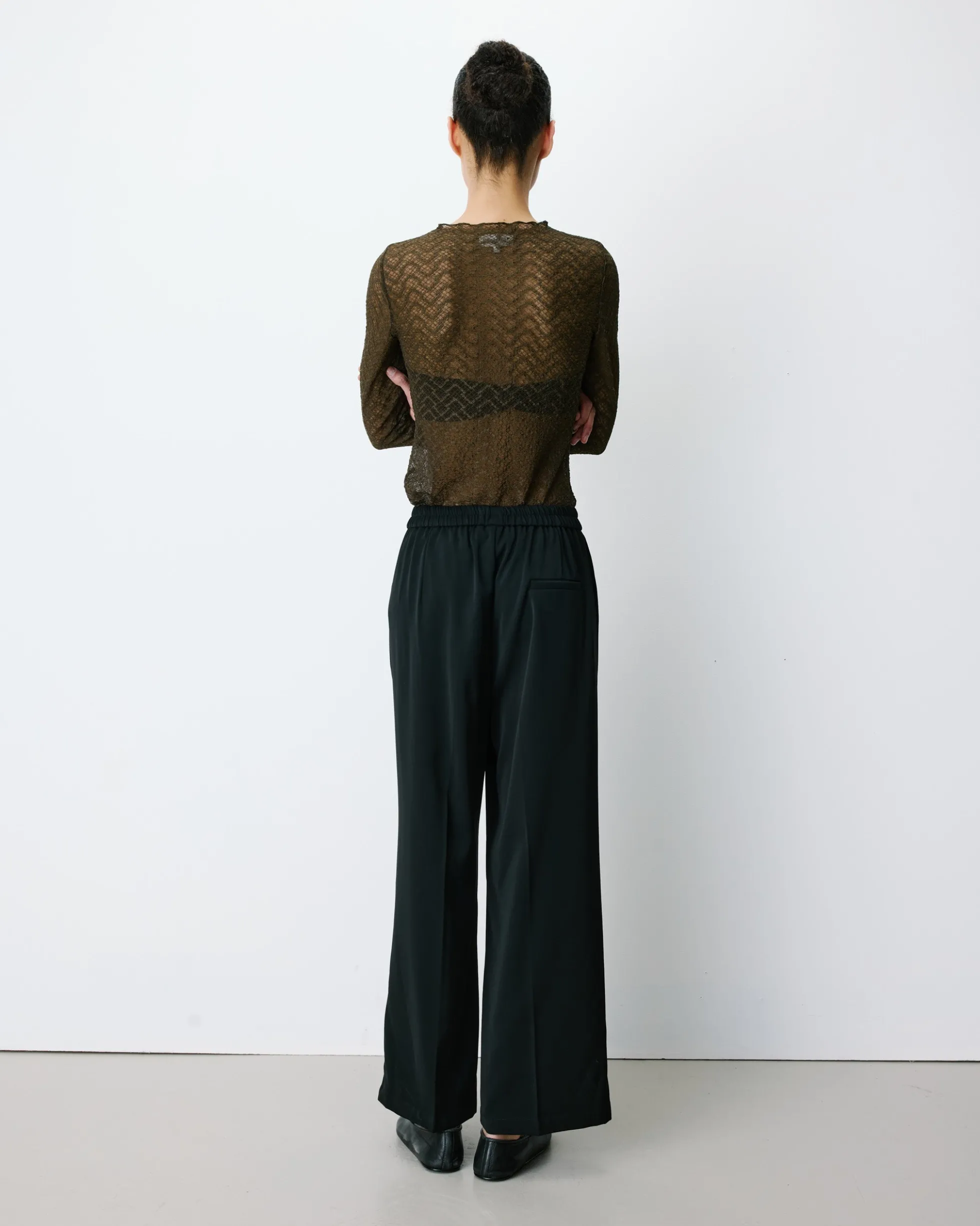 Pantalon fluide jambe large taille mi-haute noir Noblesse