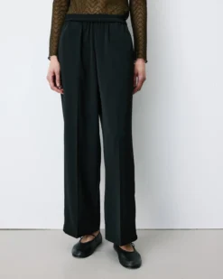 Pantalon fluide jambe large taille mi-haute noir Noblesse